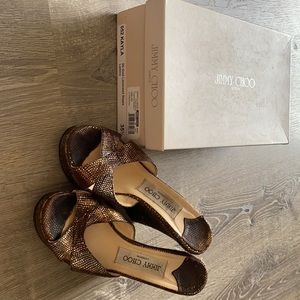 Jimmy Choo 36 Gold and Silver brown leather wedges